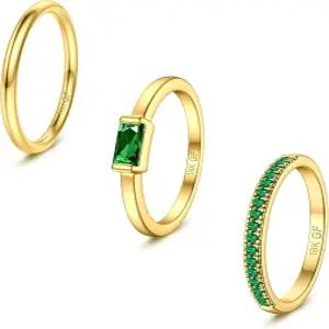 여성용 골드 스태커블 탄생석 반지 - 18000 충전 비 변색 금 스태커링 세트 큐빅 지르코니아 엄지 너클