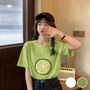 여성 프린팅 라운드 데일리 티셔츠