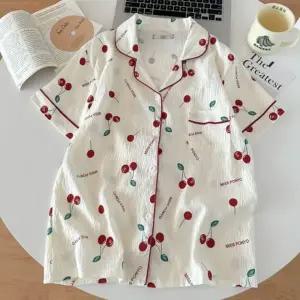 체리 학생 파자마 세트 여름 반팔 학생 여성 잠옷 홈웨어 세트