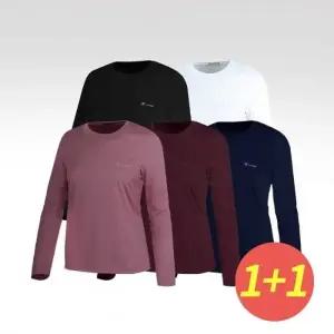 원 플러스 원 신축성 좋은 여성 라운드넥 기모 티셔츠