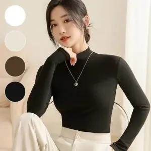 여성 기모 목티 무지 스판 이너 반목 폴라 티셔츠