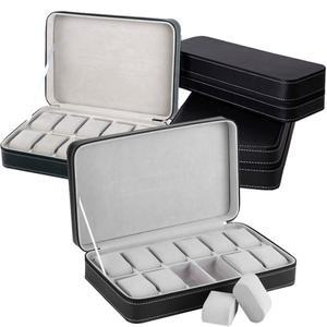 [호환품]24681012 슬롯 시계 상자 휴대용 여행 지퍼 PU 가죽 보관 케이스 출장 및 수집용 디스플레이