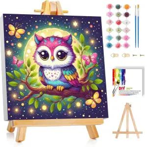 프레임과 나무 이젤을 사용하는 를 위한 숫자 키트의 블레이험 동물 페인트 4-8-12세 올빼미 선물용 홈 월