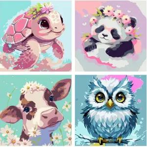 FQOVKYN 용 숫자별 페인트 숫자 키트별 귀여운 동물 벽 장식용 캔버스 아트 앤 크래프트의 쉬운 아크릴