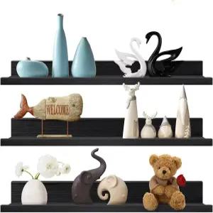 Lavezee 36인치 블랙 플로팅 월 선반 3개 세트 사무실 침실 거실 주방용 립 사진