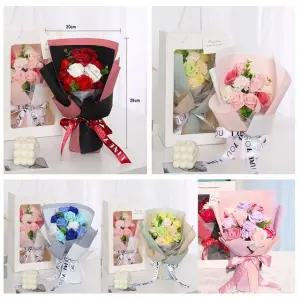 생일 풍성한꽃다발 세트 장미꽃 기념 비누꽃 고급형 조화+쇼핑백 시들지않는꽃 11송이 축하