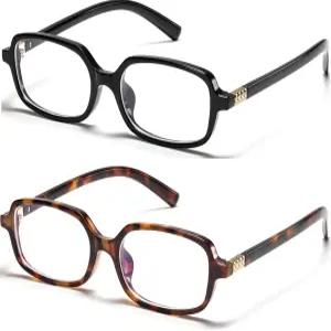 hnbliv 레트로 직사각형 블루 라이트 차단 안경 90년대 여성용 가짜 Y2K 패션 컴퓨터 거북이 프레임