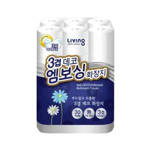 리빙 3겹 데코 엠보싱 30m 30롤 1팩 화장지 휴지