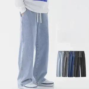 남성 워싱 캐주얼 팬츠 밴딩 청바지 와이드핏 빅사이즈 흑 스판 세미 진
