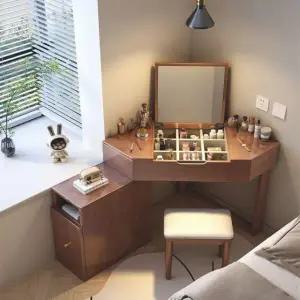 침대 책상 코너 협탁 일체형 옆 화장대 세트 서랍장 월넛 컬러 스툴 수납장 원목소재