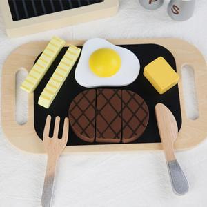 몽테조이 어린이 시뮬레이션 프라이드 스테이크 장난감 나무 주방 역할놀이 조기 교육