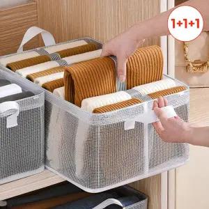 [1+1+1] 클린메쉬 접이식 철제 투명 리빙박스 세척가능 수납정리함 26L (총3개입)