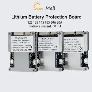 50A 80A 12S 13S 14S 16S 36V 48V 60V 리튬인산철LiFePO4 리튬이온 배터리 보호 회로 보드 밸런스 BMS 3.7V