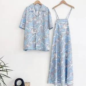 바캉스 커플룩 남자 셔츠 여성 롱 원피스 휴양지룩