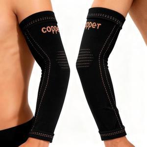 JIQUD 팔 압박 슬리브(1쌍), 구리 팔꿈치 슬리브, 테니스 건염용 보호대, 남녀용 풀 암 스포츠 지원 및 (블랙, 미디엄)