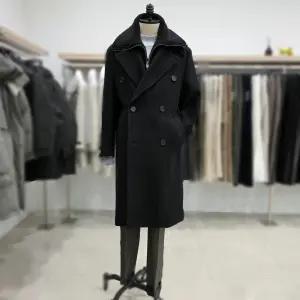 [레노마 옴므]23FW 오버핏 뽀글이 탈부착 카라 더블 롱코트 RPDMBH67A 블랙S10