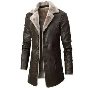 남자롱무스탕 가죽 겨울 캐주얼 코트 재킷 레더