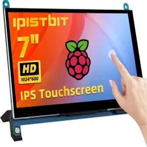 iPistBit 7인치 LCD 터치스크린 스탠드 포함 1024x600 IPS 디스플레이 라즈베리 파이 5용 HDMI 휴대용