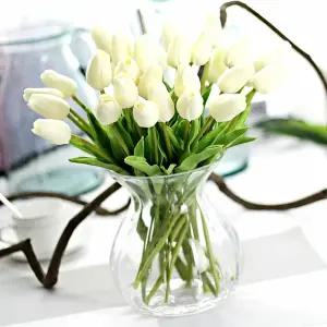 튤립 조화 꽃장식 웨딩부케 가짜식물 플라워 장식 결혼식 소품 싱크대 인테리어 색상 변화