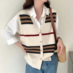 여성 니트 조끼 베스트 레이어드 브이넥 봄 가을 겨울 V-03 스트라이프