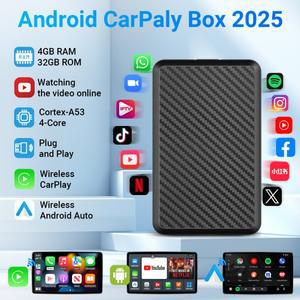 안드로이드14 유선 무선 카플레이 AI 박스 오토 3in1 유튜브 넷플릭스 지원 4코어 4G+32G 플러그 앤 아우디