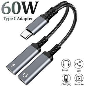 OTG 듀얼 타입 USB C 헤드폰 잭 오디오 어댑터  2 in 1 분배기  PD 60W 고속 충전기  적합하다 삼성호환 화