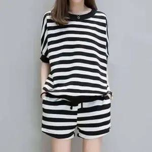 여성 스트라이프 반팔 세트 블랙 1P 여름 추리닝 셋업 여성트레이닝세트