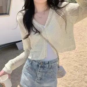 쿨샵 여성 미니멀 가디건 시스루 슬리브리스 비치웨어 여성롱가디건