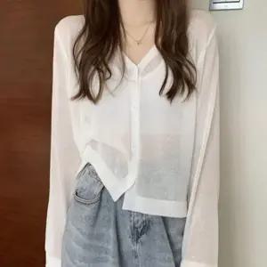 에어컨바람 에어컨 상의 브이넥 여름니트 여성 가디건 시스루가디건