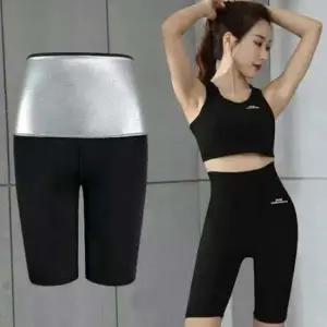 77사이즈땀복바지 여성 하이웨스트 땀복 바지 5부 블랙 1P 복부 헬스