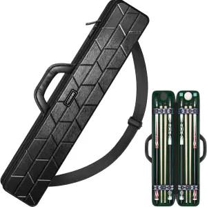 PEKRUWS 풀 큐 케이스 10개의 패딩 슬롯이 있는 하드 쉘 스틱 4x4 부드러운 가죽 손잡이와 어깨끈이 튼튼한