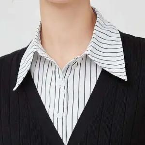 여자 셔츠 남방 스트라이프 레이어드 페이크 카라 목폴라