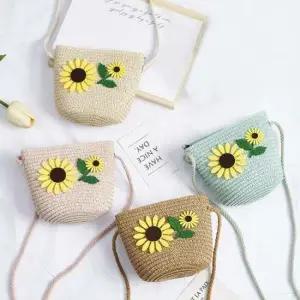 (별별창고) 미니 해바라기 손목 라피아 휴양지 토트 미니