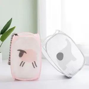 접이식 빨래 바구니 핑크색 세탁용 수납함 공간 절약 (WFKGVBE)