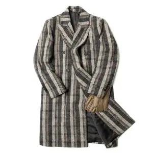 KING 트랜디 체크 브라운 더블코트 (WFKHYIL)