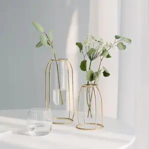 골드 와이어 유리 화병 2타입 미니 꽃병 철제 프레임