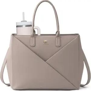 큰 컵 홀더가 있는 여성용 LOVEVOOK 노트북 토트백 15.6인치 PU 가죽 작업 가방 교사 방수 컴퓨터 비즈니스