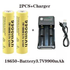 18650 배터리 충전식 3.7V 9900mAh 용량 손전등용 리튬 이온 배터리+충전기
