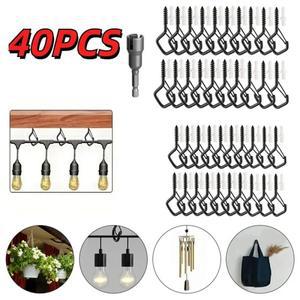 1/40Pcs Q 형 맥세이프 버클 후크 천장 공장 크리스마스 조명 야외 문자열 사용 방풍 나사