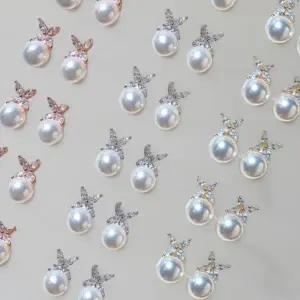 [하프클럽/]여성 사계절 일상 진주 큐빅 꽃 귀걸이