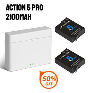 DJI호환 오즈모 액션 5 프로 4 카메라 배터리 2100mAh 및 3 액세서리용 고속 충전기