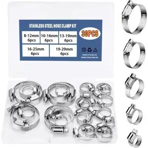 호환  30개 8-29mm 자동차 연료 튜브 파이프 클램프 스테인리스 스틸 스크류 밴드 호스 클램프 웜 기어 플