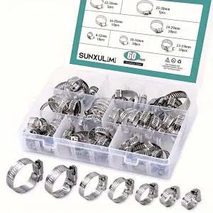 호환  60개 8-38mm 조절 가능 스테인리스 스틸 나사 밴드 호스 클램프 자동차 연료 호스 클램프 파이프 웜