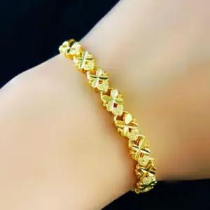 18kgp 네잎 클로버 골드 팔찌