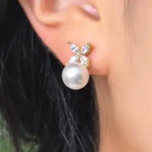 여성용 사계절 데일리 진주 큐빅 꽃 귀걸이