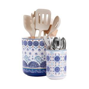 비코 블루 탈라베라 세라믹 식기 홀더 세트 2개 조리대용 주방 그릇 대형 조리 도구 카운터 장식 주걱 정리