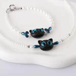 시후주얼리 귀여운 블랙 고양이 진주 팔찌 EA653B 진주팔찌 유니크팔찌 목걸이팔찌세트