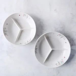 플뢰르 나눔 세칸찬통 2size그릇 나눔접시 반찬 도자기 찬통 뚜껑찬기 뚜껑찬