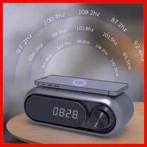 다기능 미니 블루투스 스피커 Fm 라디오 알람 시계 10w 휴대 전화 무선 충전 (마이크 포함)