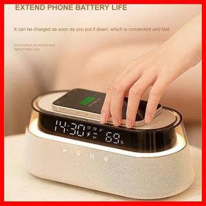 6-in-1 스마트 알람 시계 - 15W 무선 충전기, 블루투스 스피커, FM 라디오, 듀얼 USB 및 RGB 야간 조명